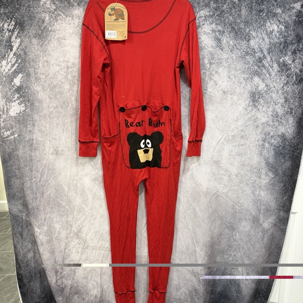 Lazy One Bear Bum Red Flapjack Long‎ Johns One Piece Pajamas Size M Adult New